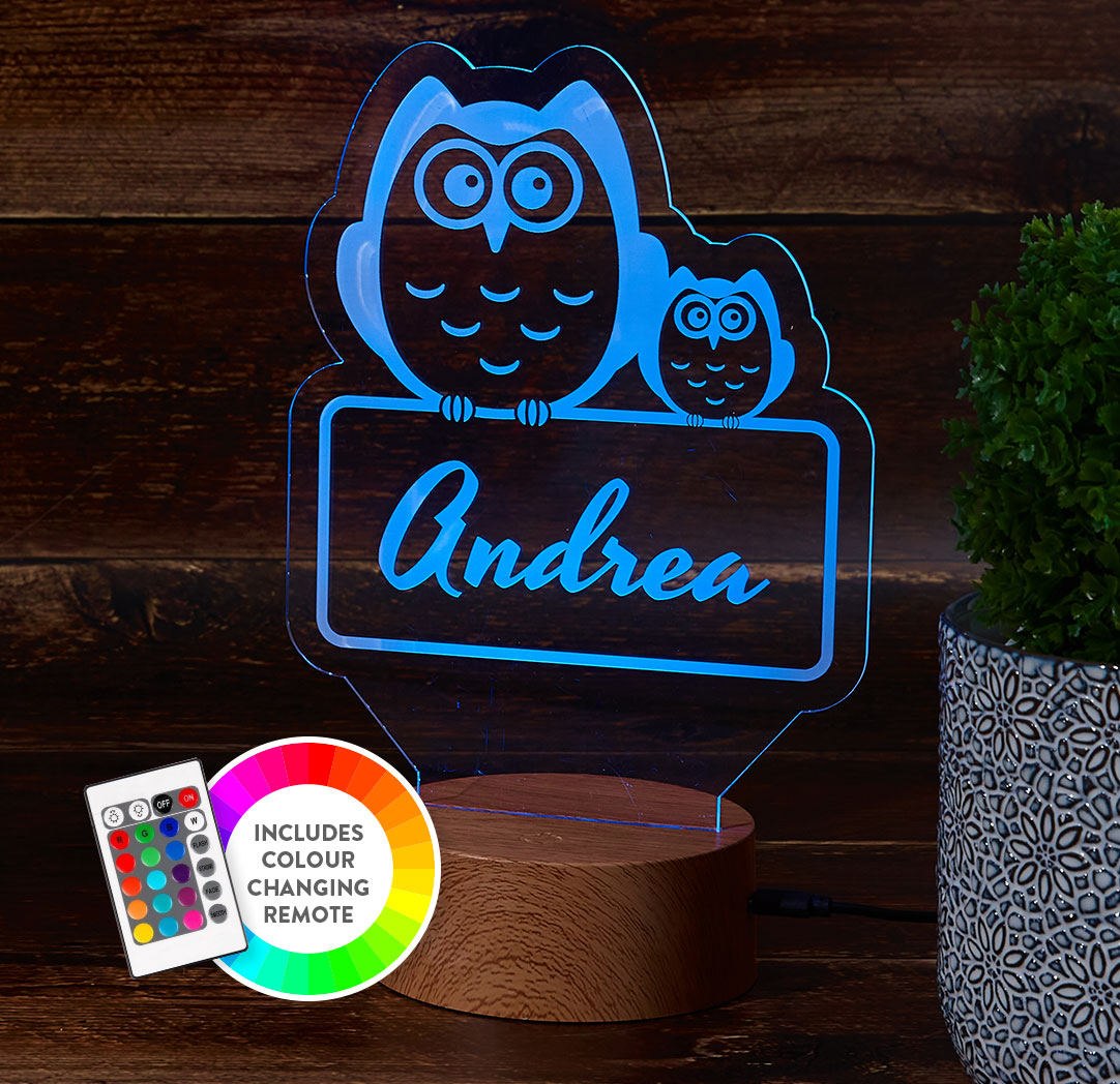 Personalized Wood LED Sign - Owls