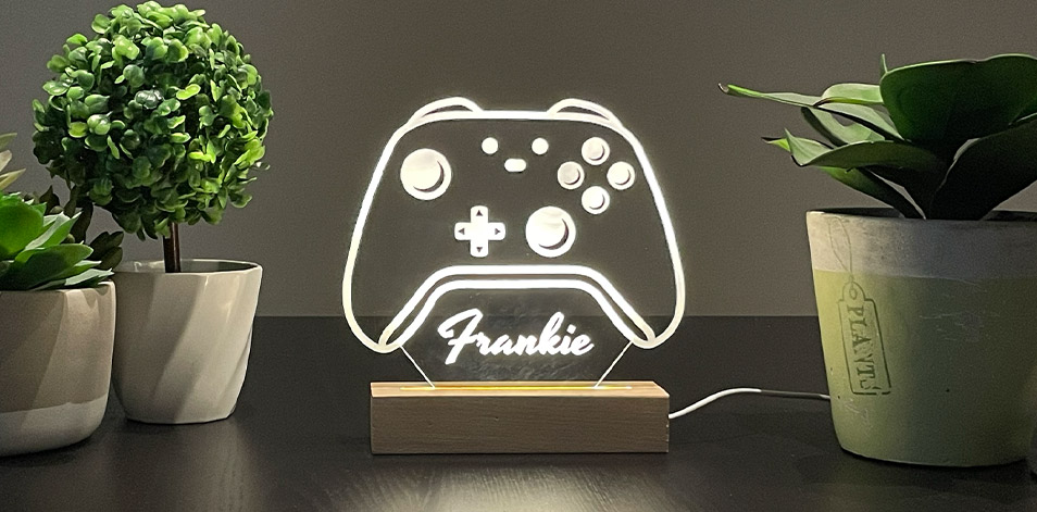 Personalized Wide Wood LED Sign - Gaming Controller