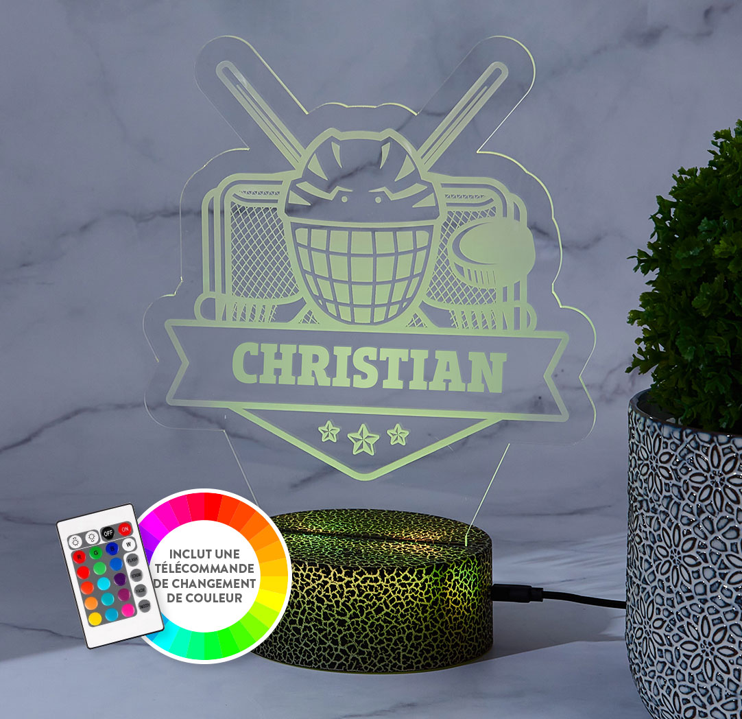 Panneau à DEL personnalisé noir craquelé - Hockey