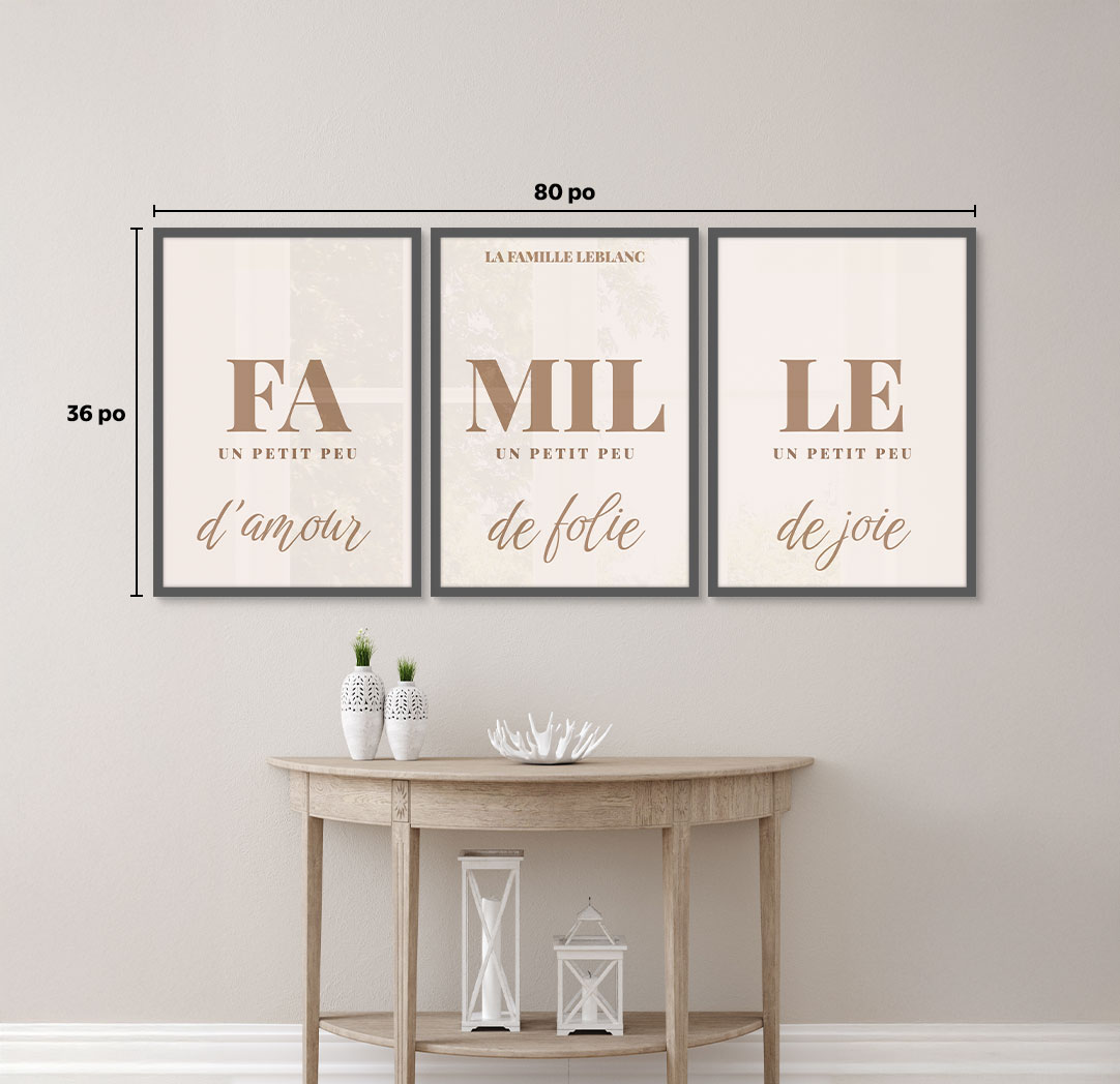 Ensemble de 3 - thématique de 20 x 30 po, cadres gris