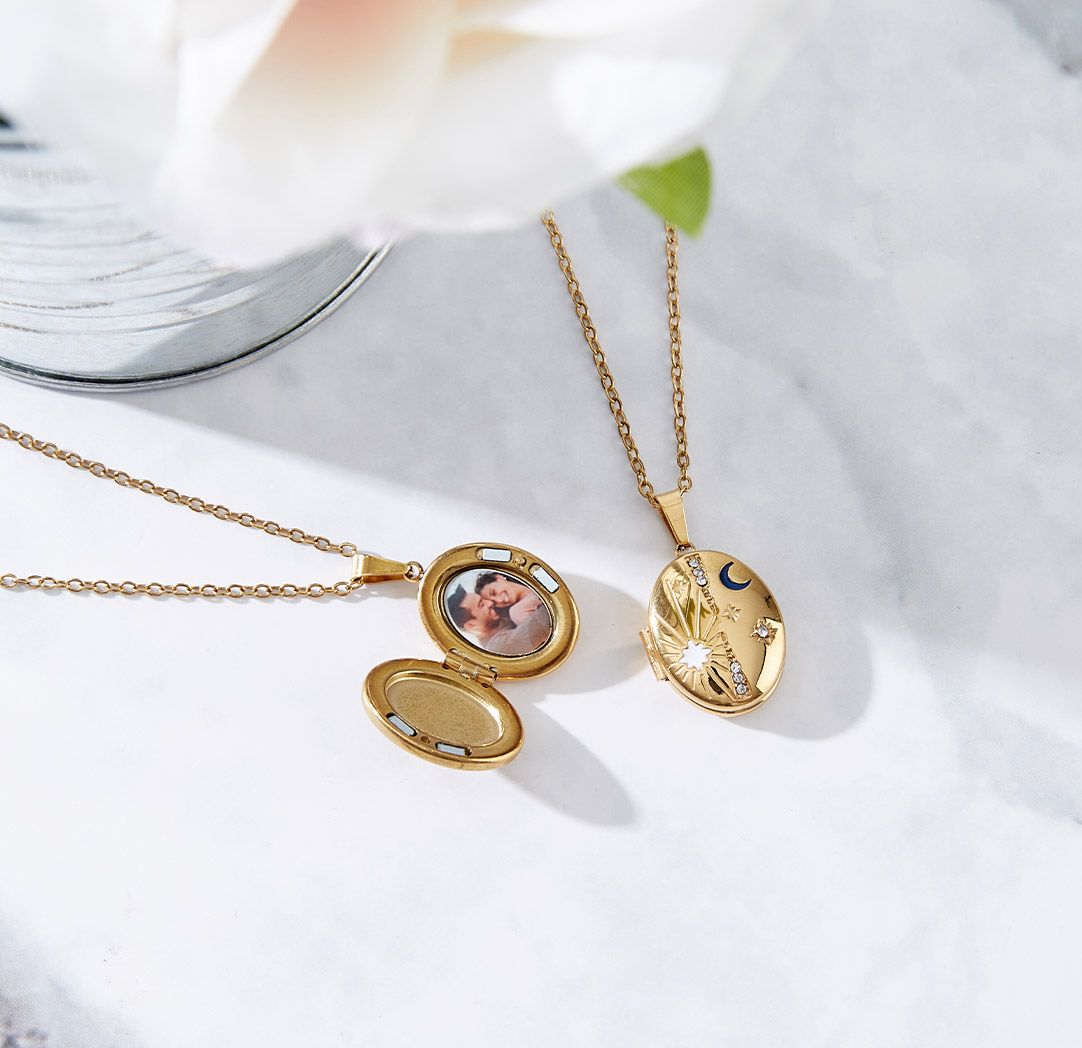 Celestial Photo Locket Necklace - Gold Colour