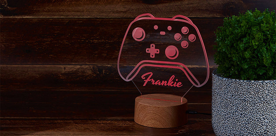 Panneau à DEL personnalisé en bois - Manette de jeu