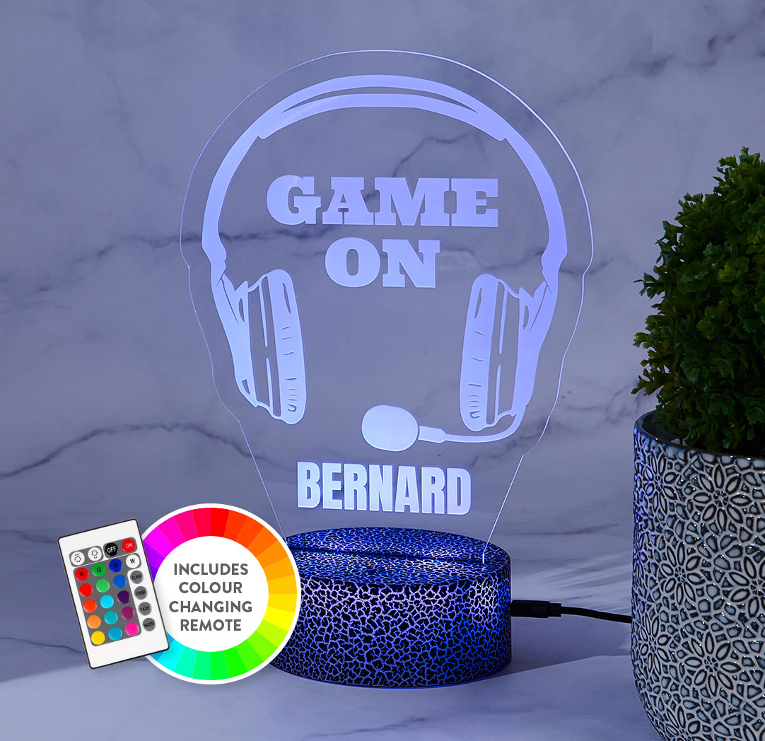 Personalized Cracked Black LED Sign - Gaming Headset