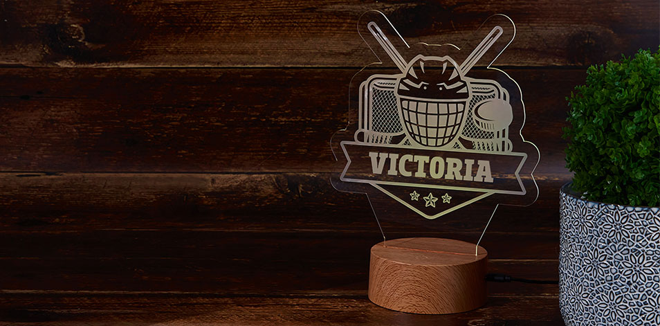 Personalized Wood LED Sign - Hockey