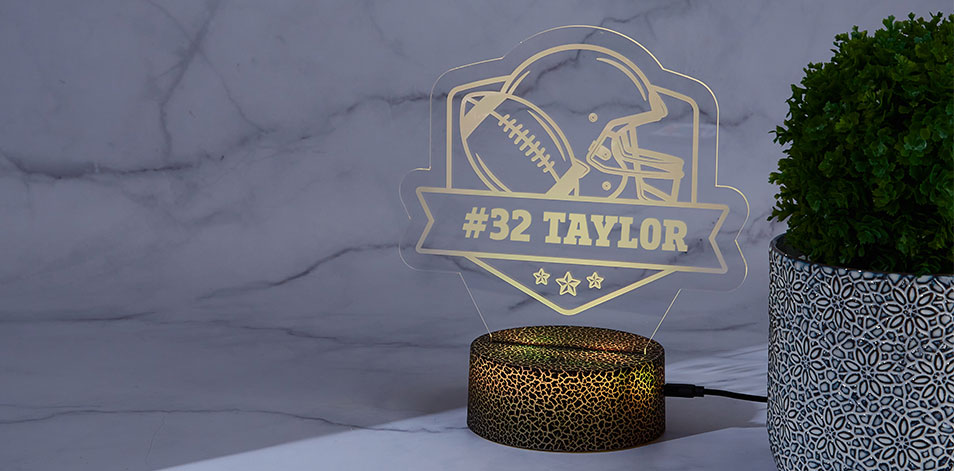 Personalized Cracked Black LED Sign - Football