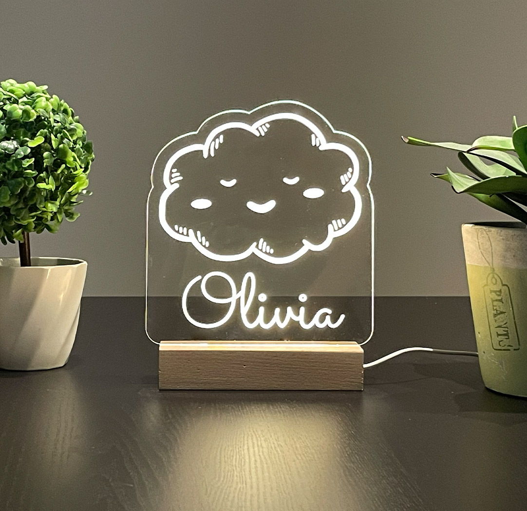 Panneau long à DEL personnalisé en bois - Nuage