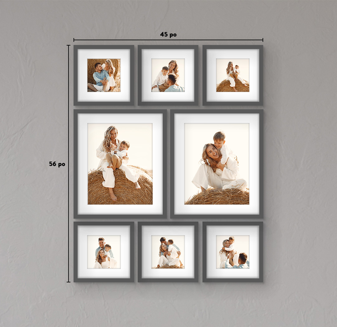 8 x 8 po gris (6) et 16 x 20 po gris (2)