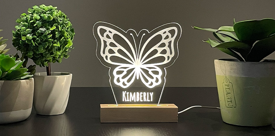 Personalized Wide Wood LED Sign - Butterfly