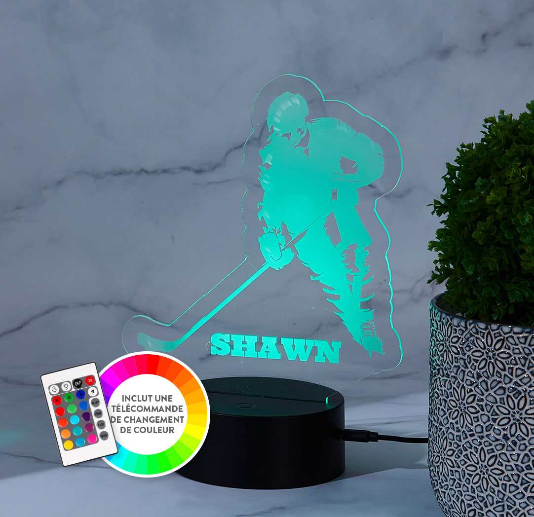 Panneau à DEL personnalisé noir  - Joueur de hockey