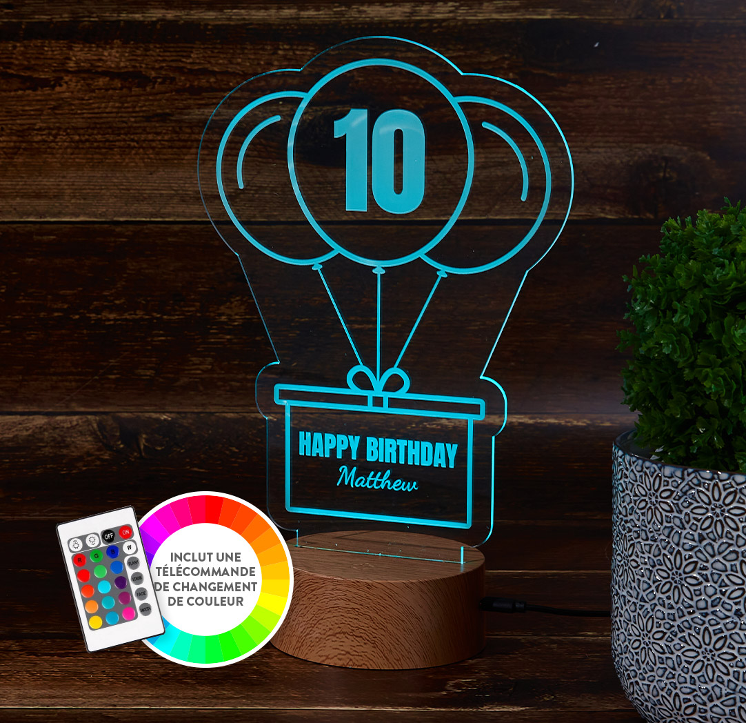 Panneau à DEL personnalisé en bois  - Ballons d’anniversaire