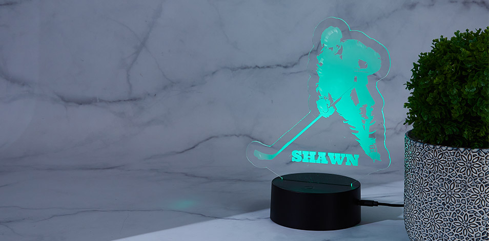 Panneau à DEL personnalisé noir  - Joueur de hockey