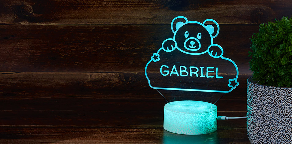 Panneau à DEL personnalisé blanc craquelé - Ourson