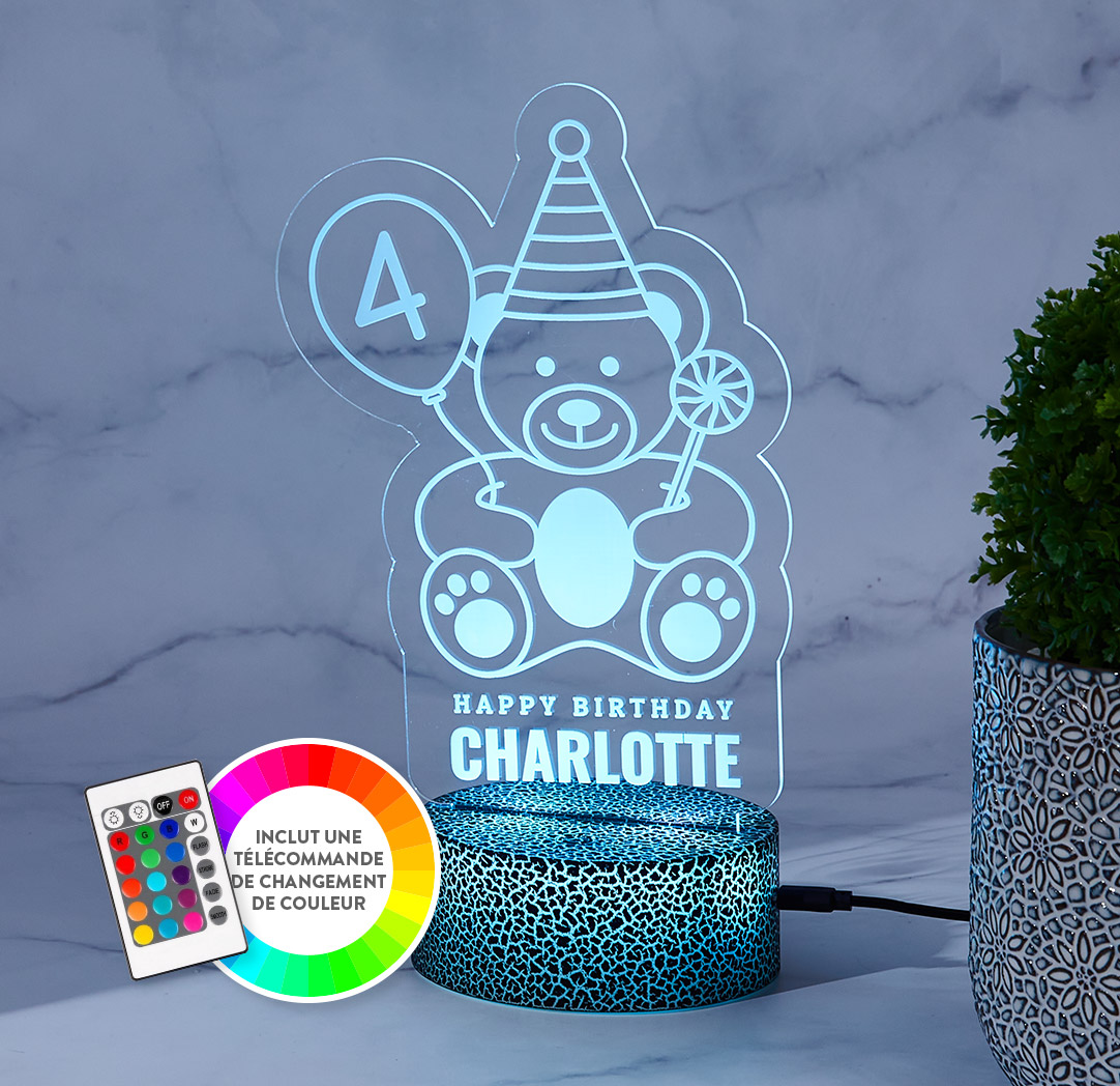Panneau à DEL personnalisé noir craquelé  - Ourson d’anniversaire