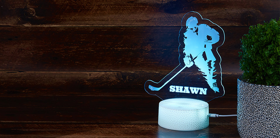 Personalized Cracked White LED Sign - Hockey Player
