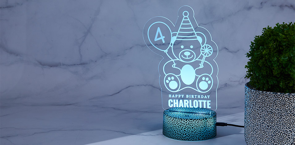 Personalized Cracked Black LED Sign - Birthday Bear