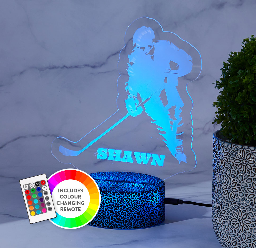 Personalized Cracked Black LED Sign - Hockey Player