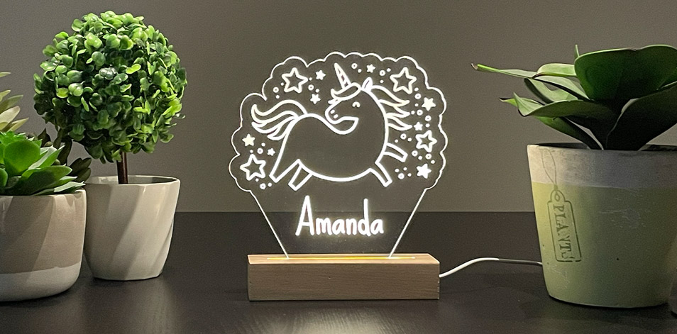 Panneau long à DEL personnalisé en bois - Unicorne