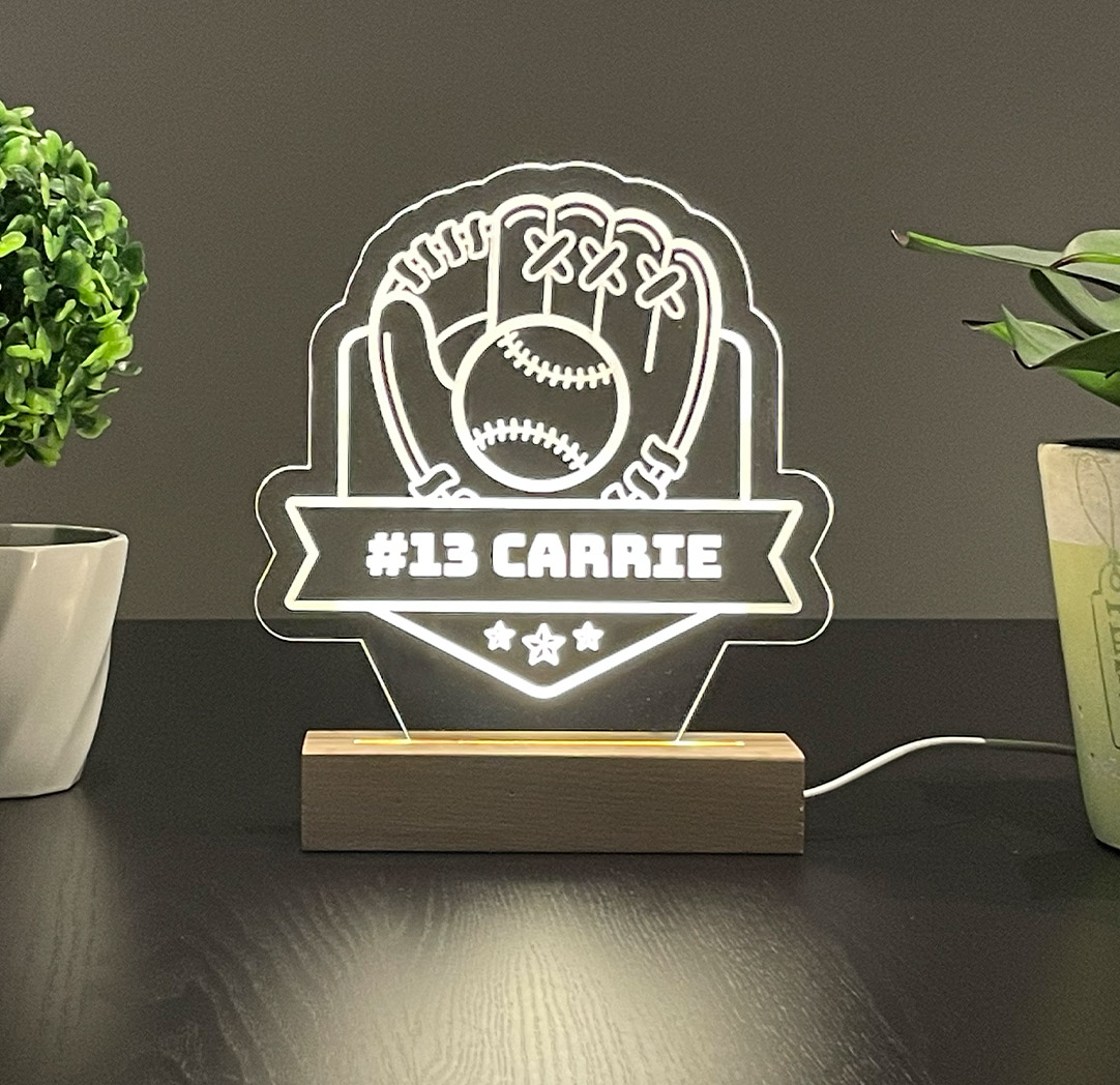 Panneau long à DEL personnalisé en bois - Baseball