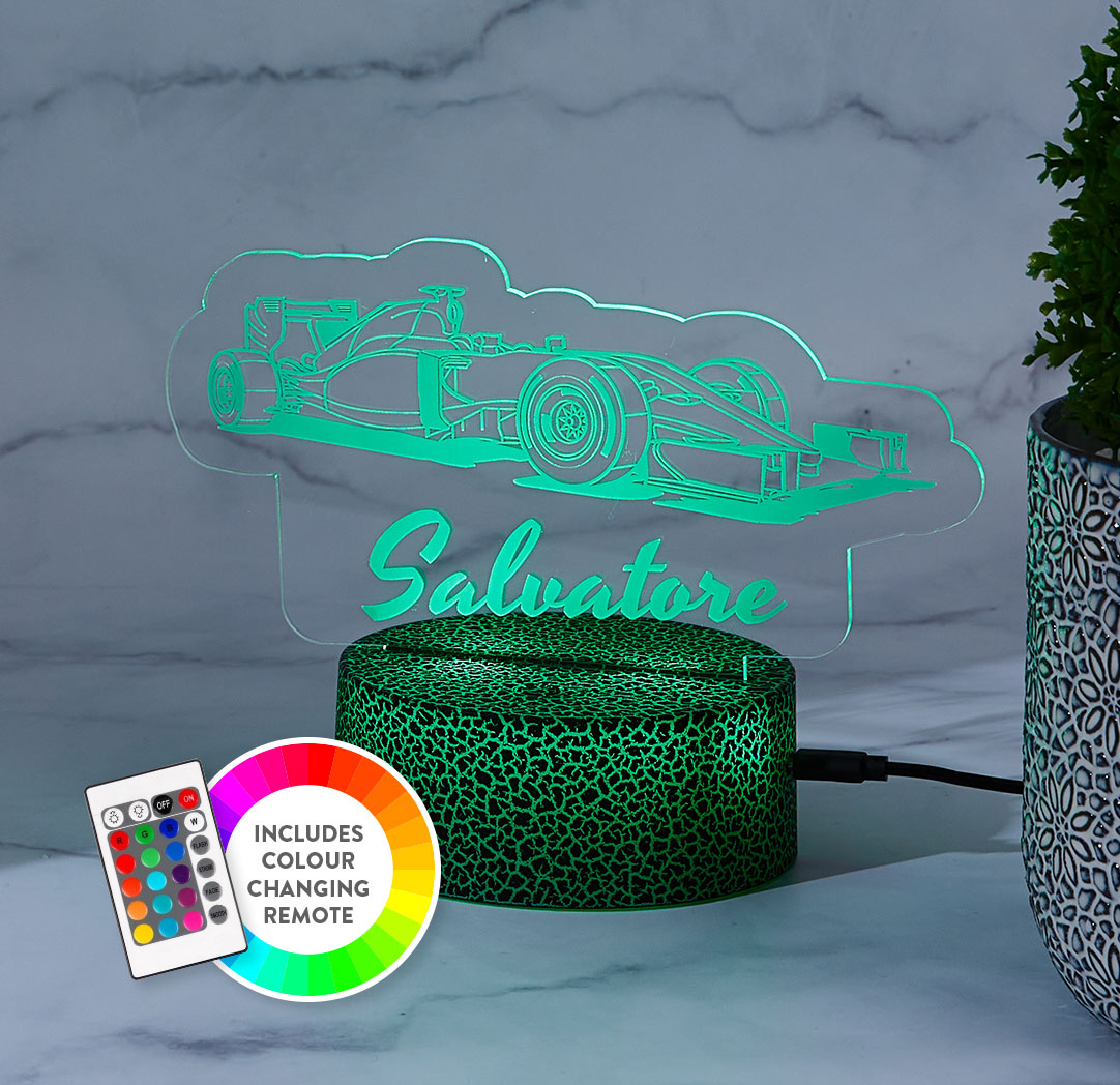 Personalized Cracked Black LED Sign - Race Car