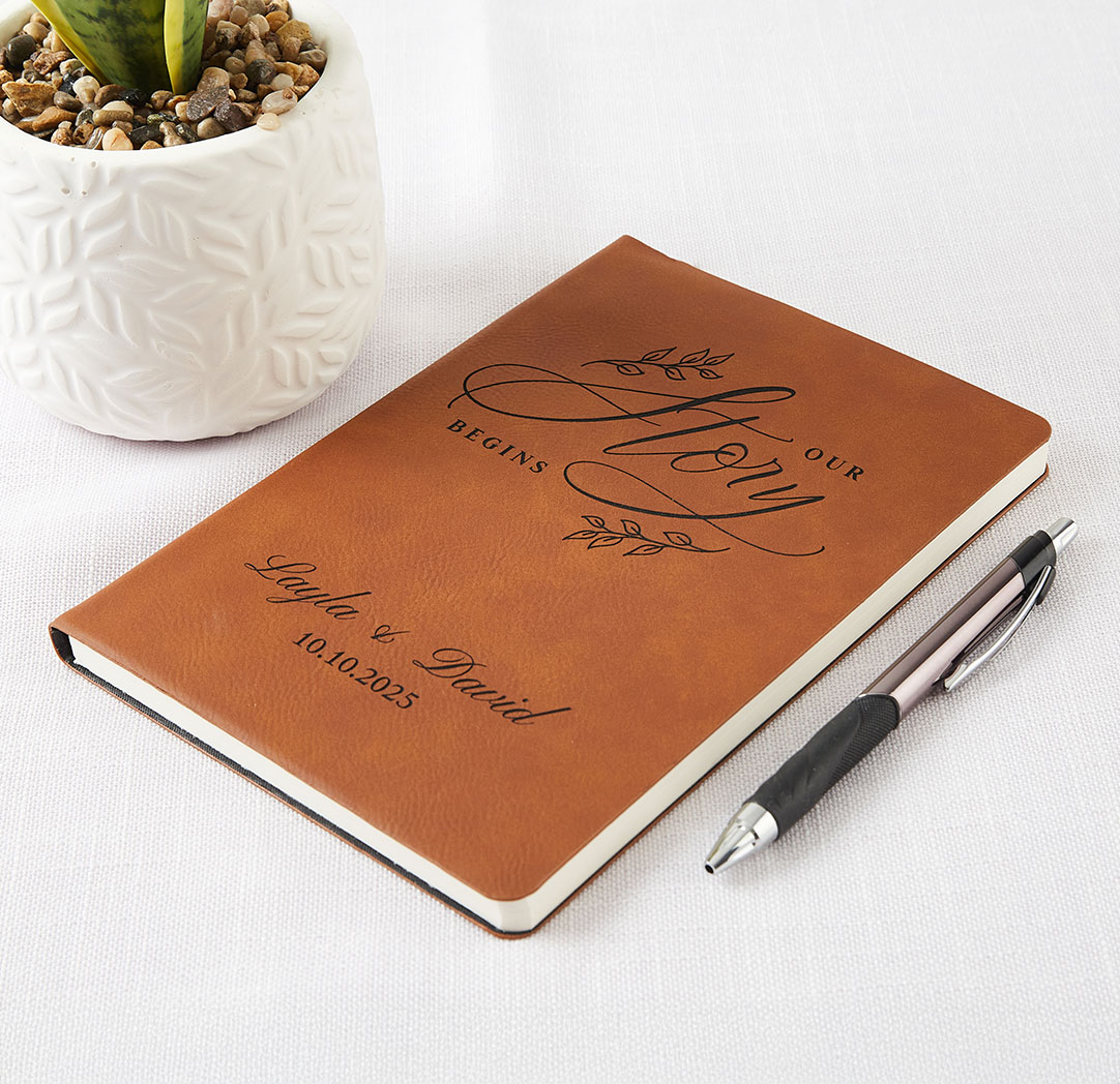 Personalized Light Brown Leather Notebook