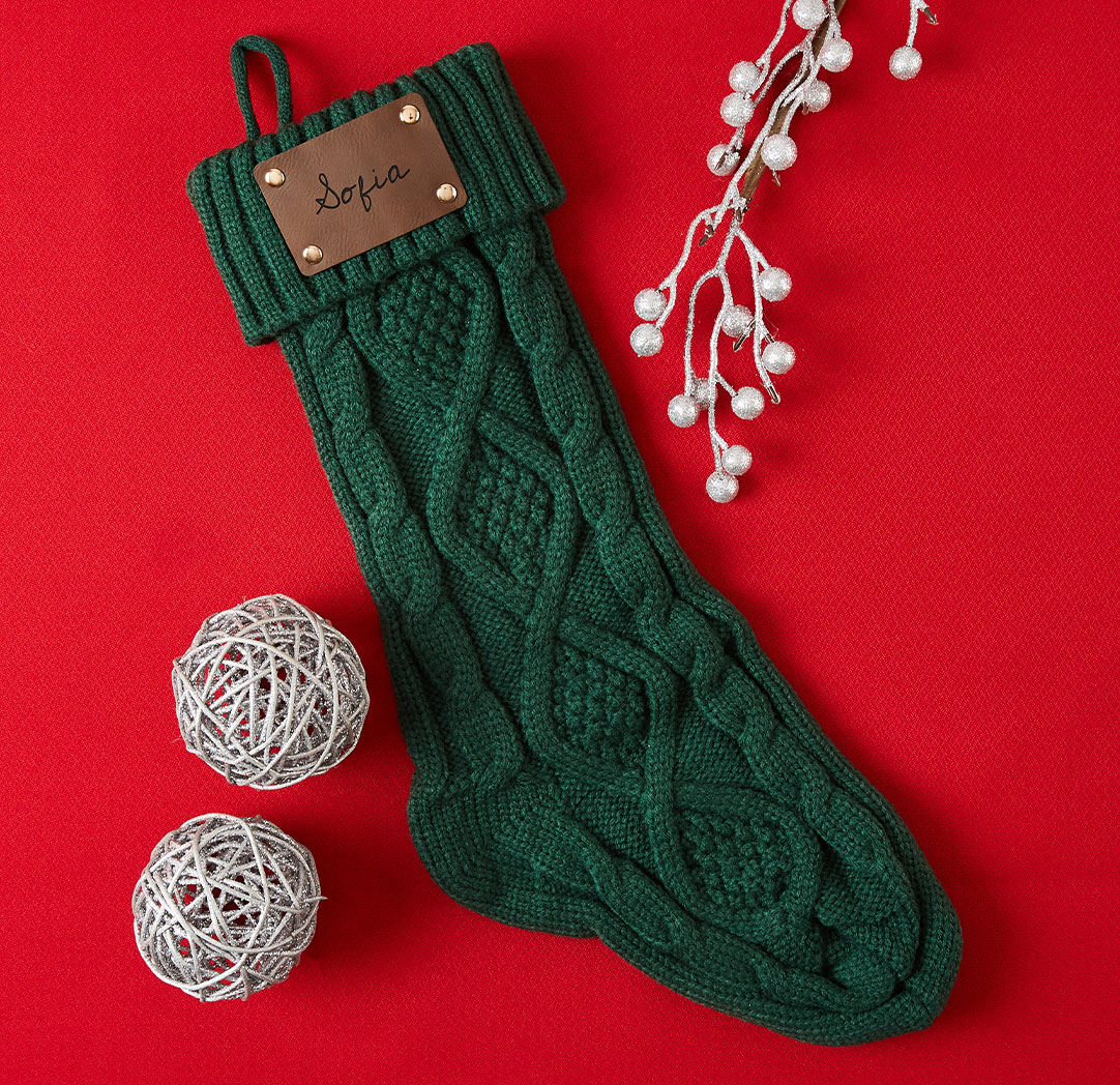 Bas de Noël en tricot personnalisé vert