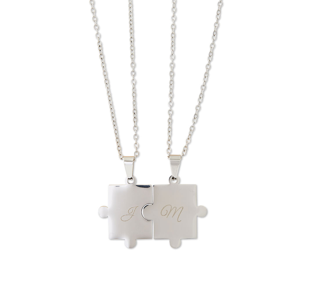 Colliers avec pièces de casse-tête (ensemble de 2) - couleur argent