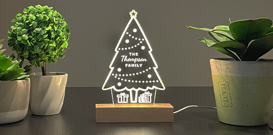Personalized Wide Wood LED Sign - Christmas Tree