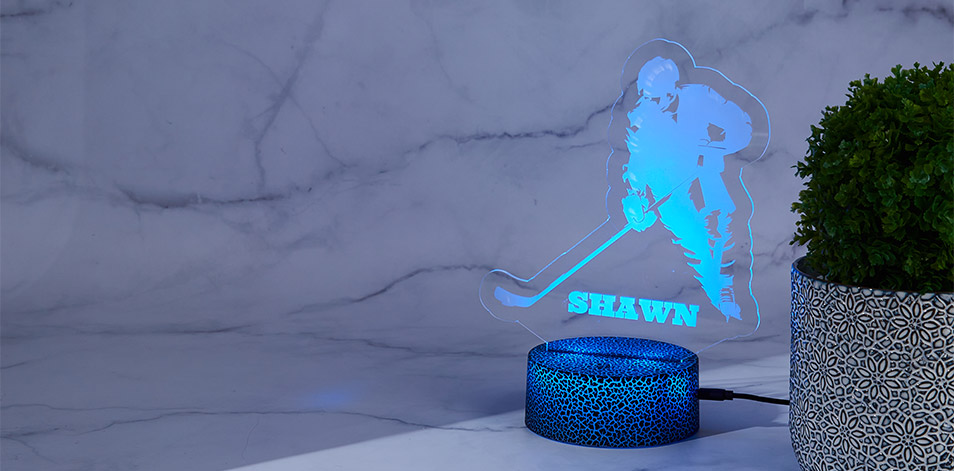 Personalized Cracked Black LED Sign - Hockey Player