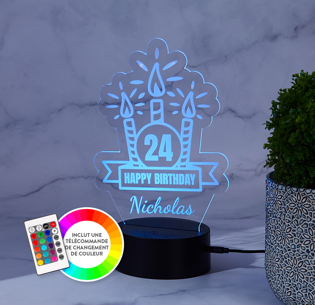 Panneau à DEL personnalisé noir - Bougies d’anniversaire