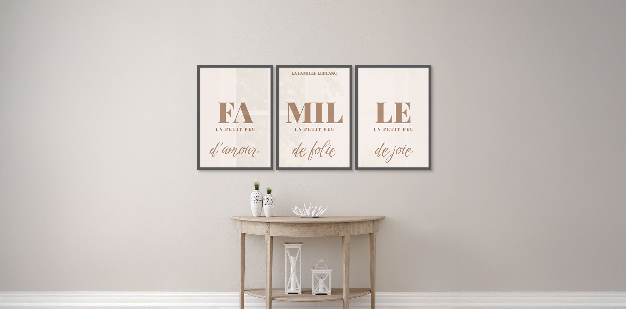 Ensemble de 3 - thématique de 20 x 30 po, cadres gris