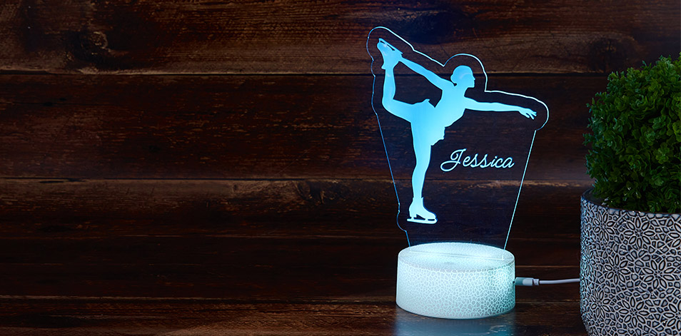 Personalized Cracked White LED Sign - Ice Skater