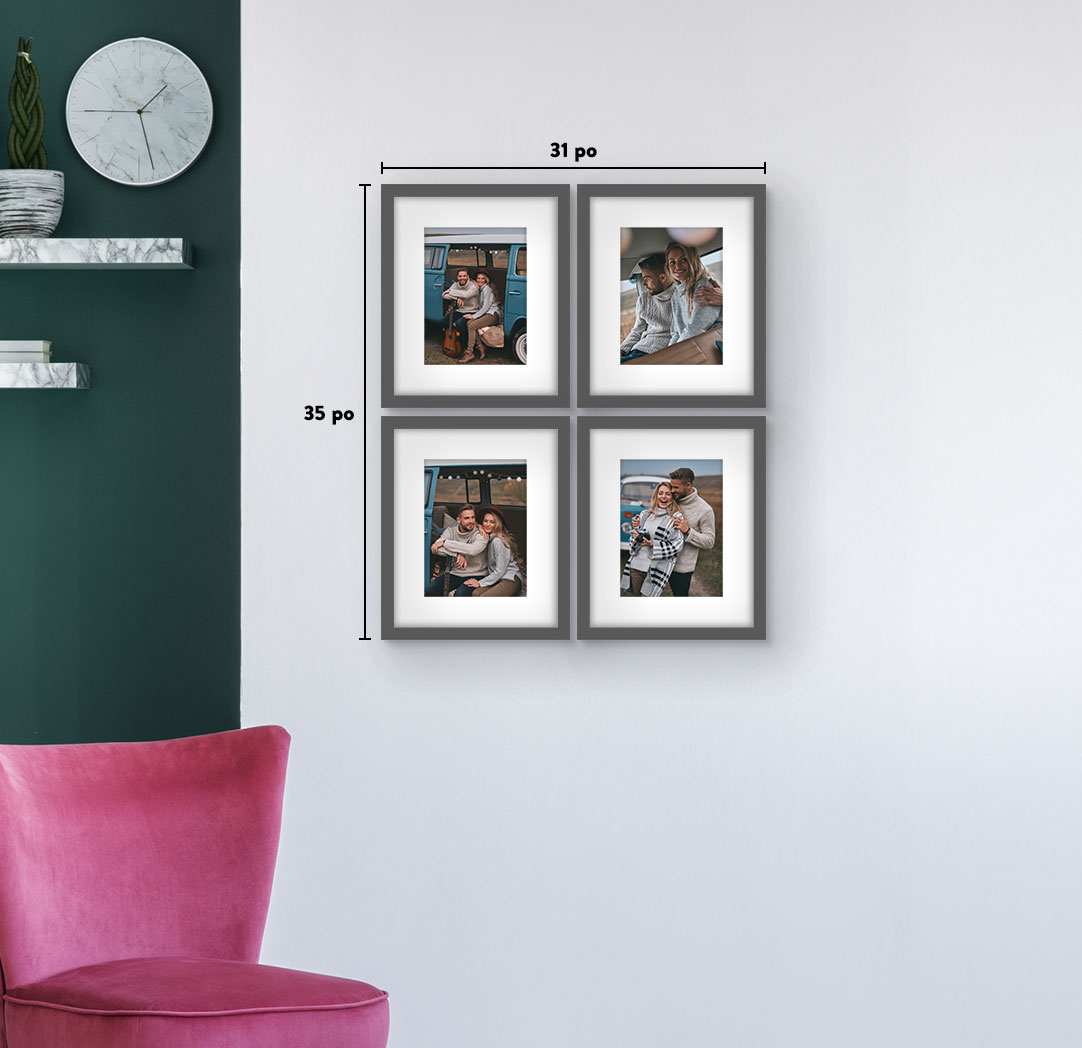 8 x 10 po gris - Ensemble de 4