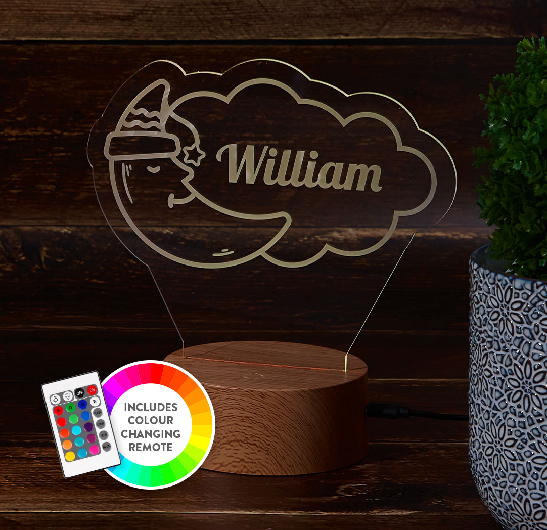 Personalized Wood LED Sign - Sleepy Moon