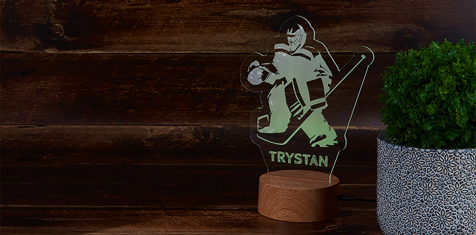 Panneau à DEL personnalisé en bois - Gardien de hockey