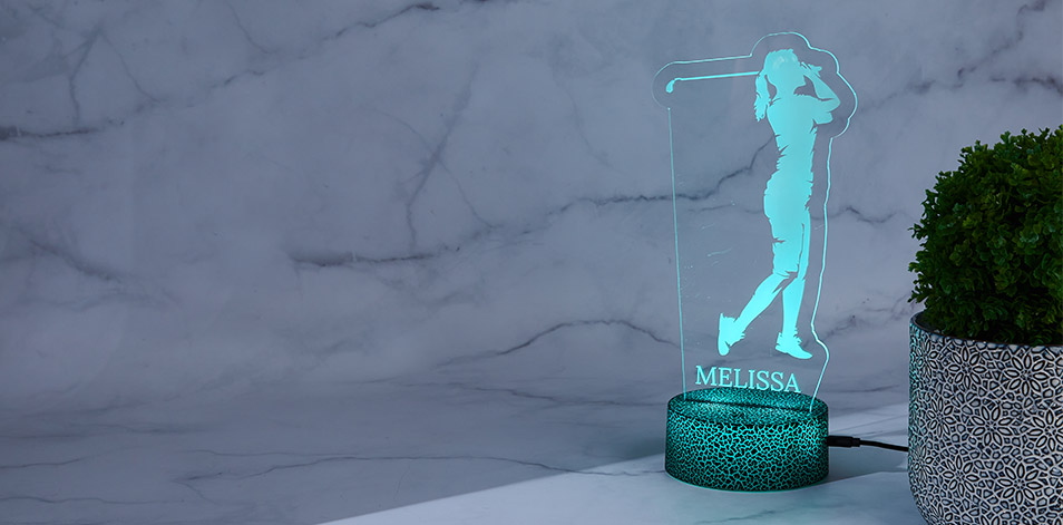 Personalized Cracked Black LED Sign - Female Golfer