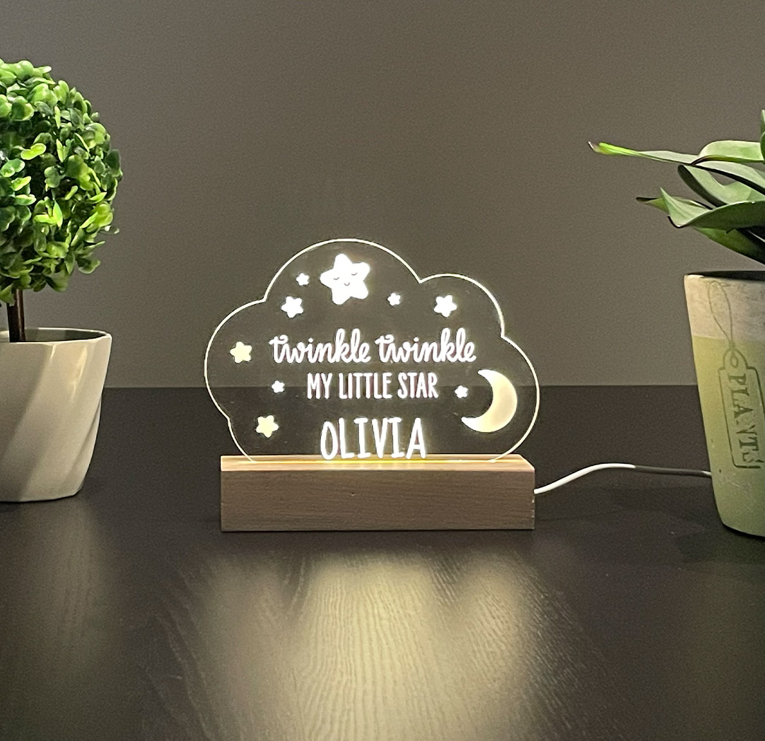 Panneau long à DEL personnalisé en bois - Twinkle, Twinkle