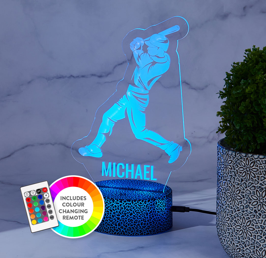 Personalized Cracked Black LED Sign - Baseball Player