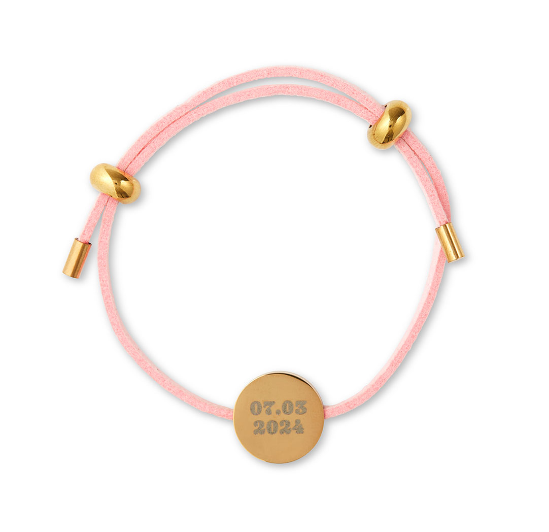 Bracelet en suédine ajustable - rose et or