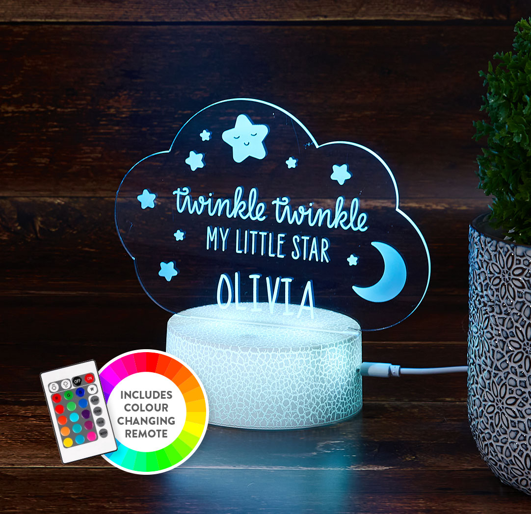 Personalized Cracked White LED Sign - Twinkle, Twinkle