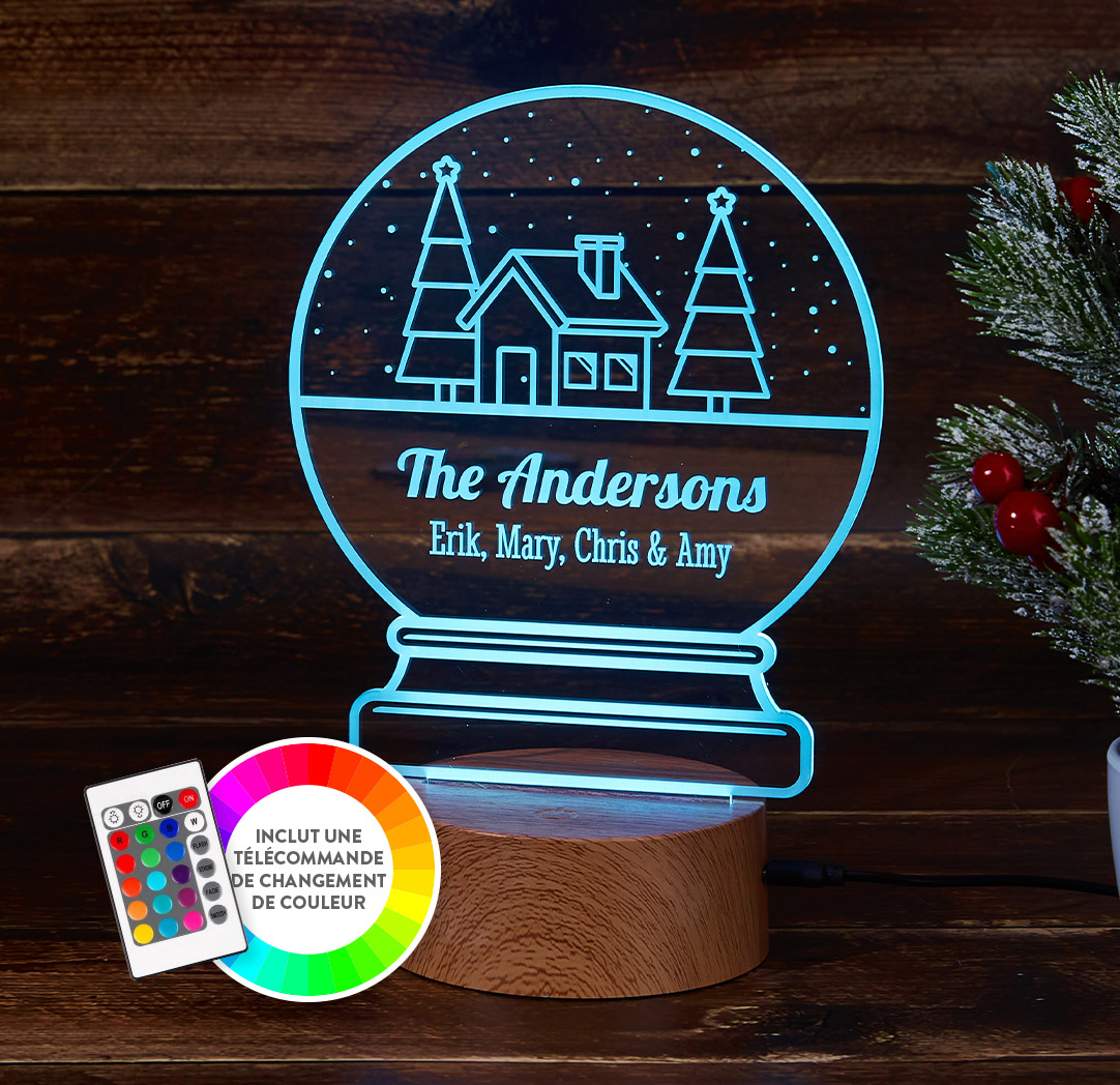 Panneau à DEL personnalisé en bois - Boule à neige