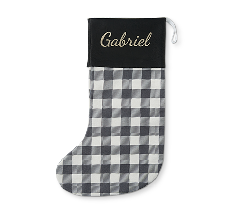 Personalized Stocking - Grey Plaid