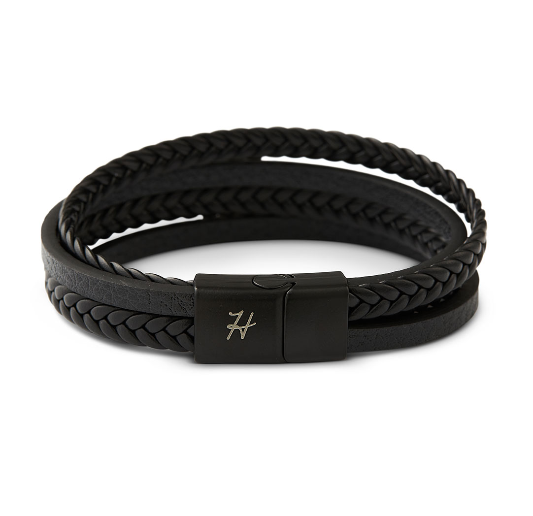 Bracelet multiple en similicuir - noir