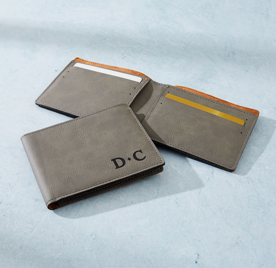 Personalized Grey Leather Wallet