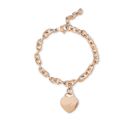 Heart Charm Cable Chain Bracelet - Rose Gold Colour