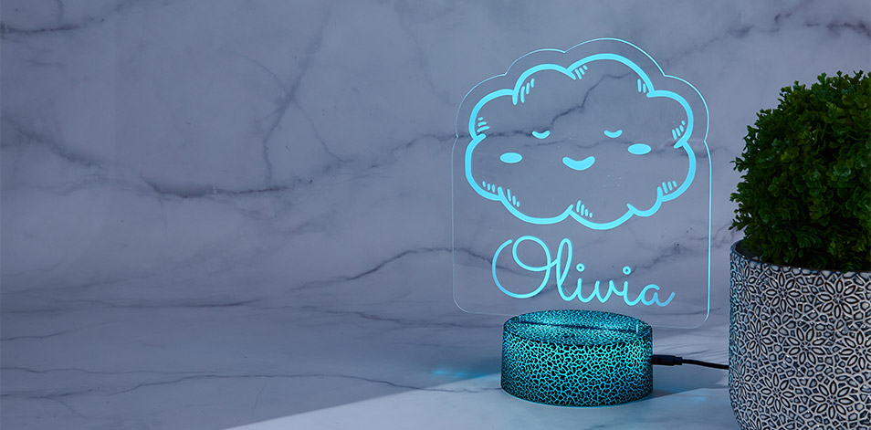 Personalized Cracked Black LED Sign - Cloud