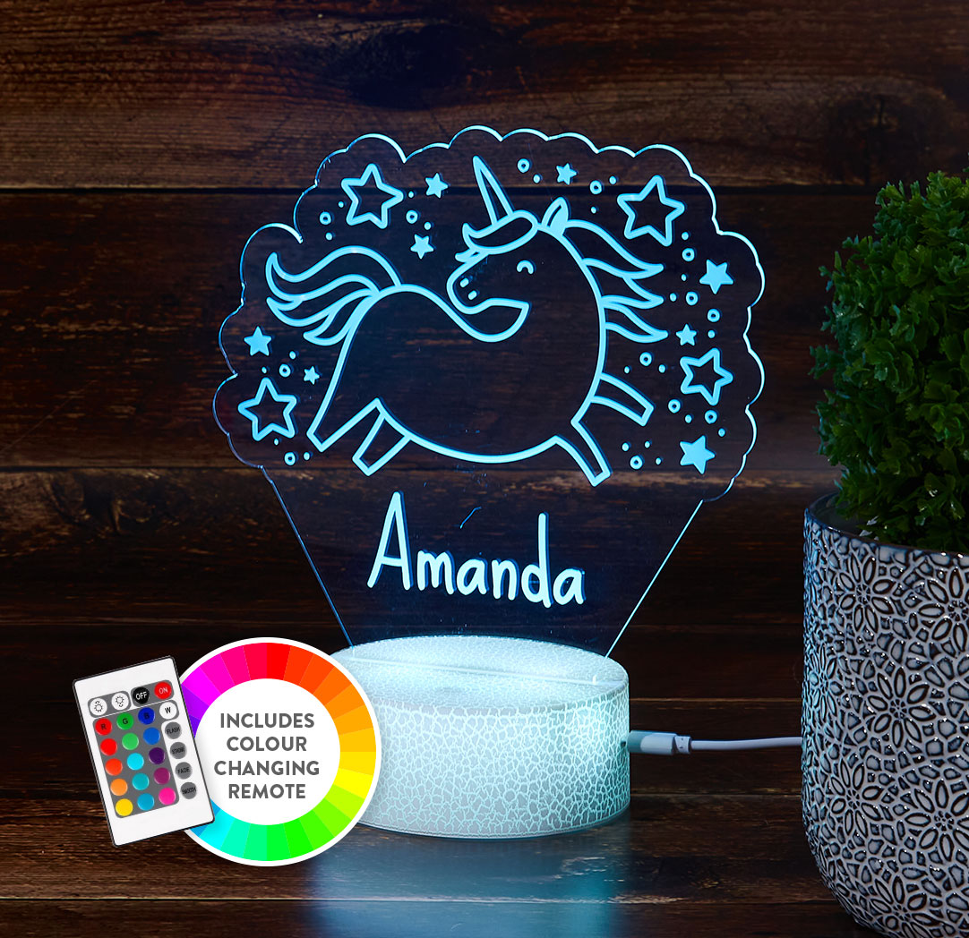 Personalized Cracked White LED Sign - Unicorn