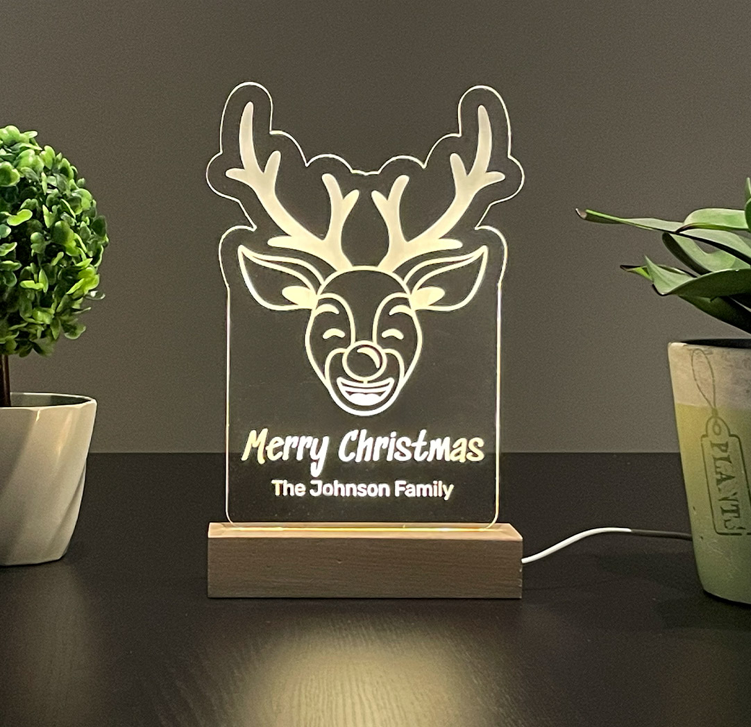 Panneau long à DEL personnalisé en bois - Renne