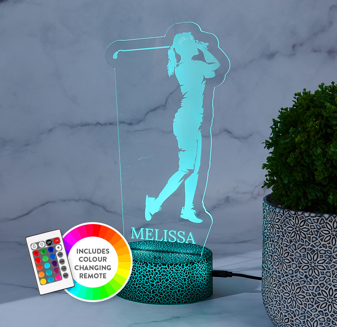 Personalized Cracked Black LED Sign - Female Golfer