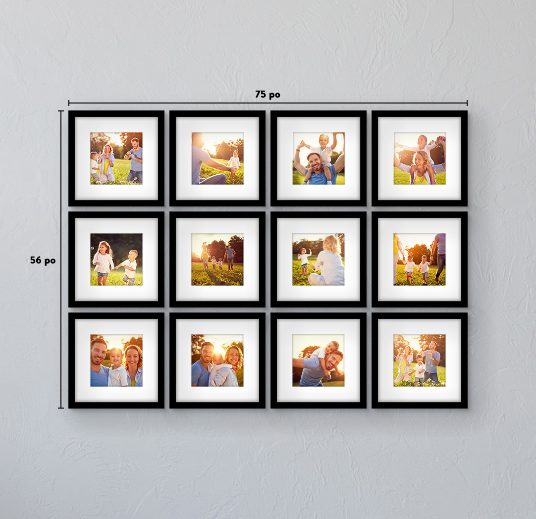 12 x 12 po noir - Ensemble de 12