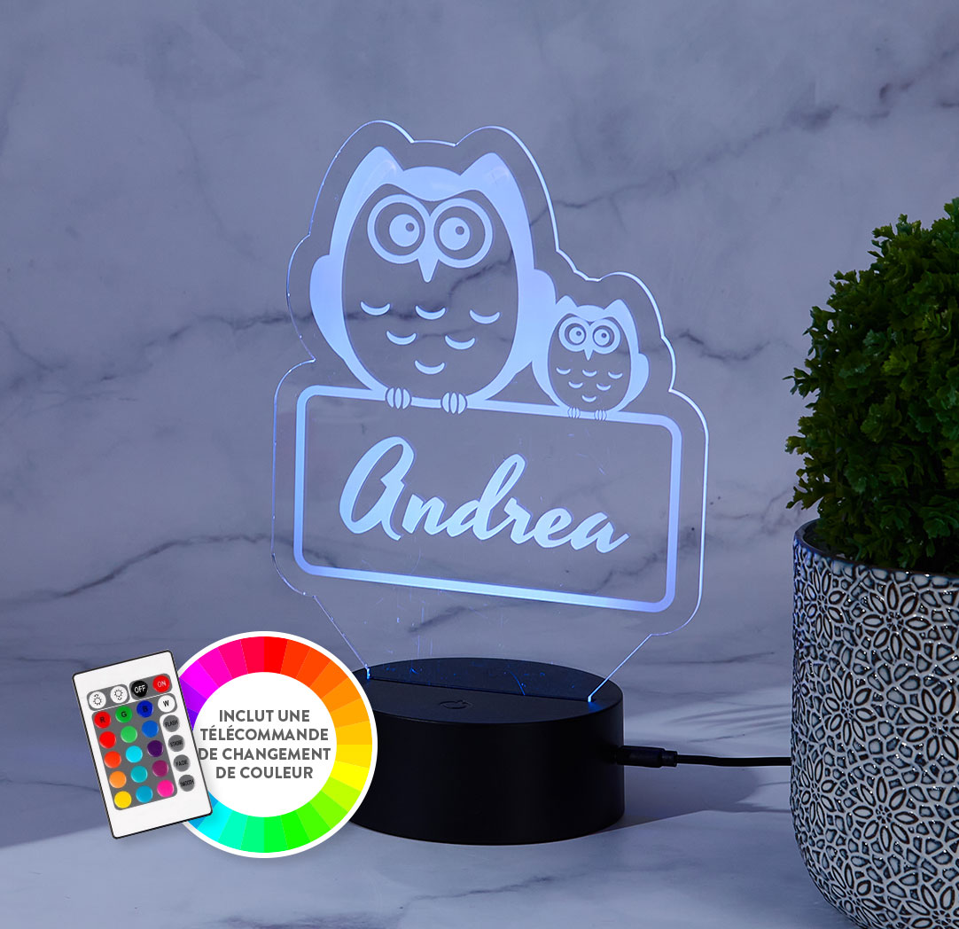 Panneau à DEL personnalisé noir - Hiboux